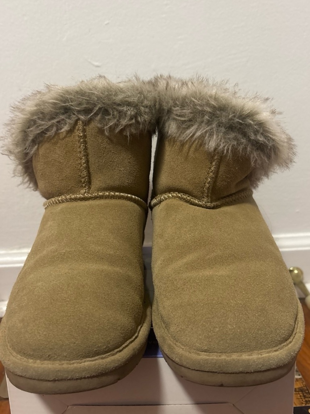 BearPaw Kids Faux Fur Cuff Ankle Boots - Brown